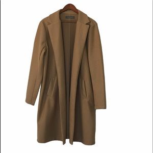 Open front camel coat